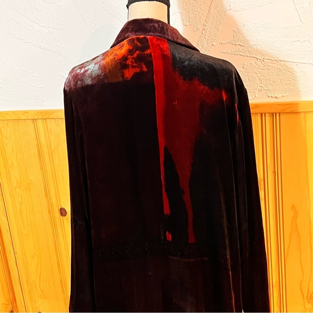 Vintage Harari Maroon Burnout Velvet Duster/Coat Sz-L - Picture 5 of 8